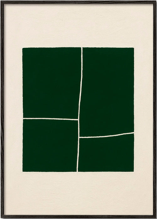 Cuadro abstracto con bloques verdes – Black Frame