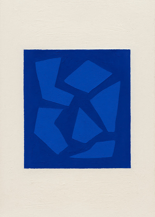 Cuadro abstracto azul con formas fragmentadas