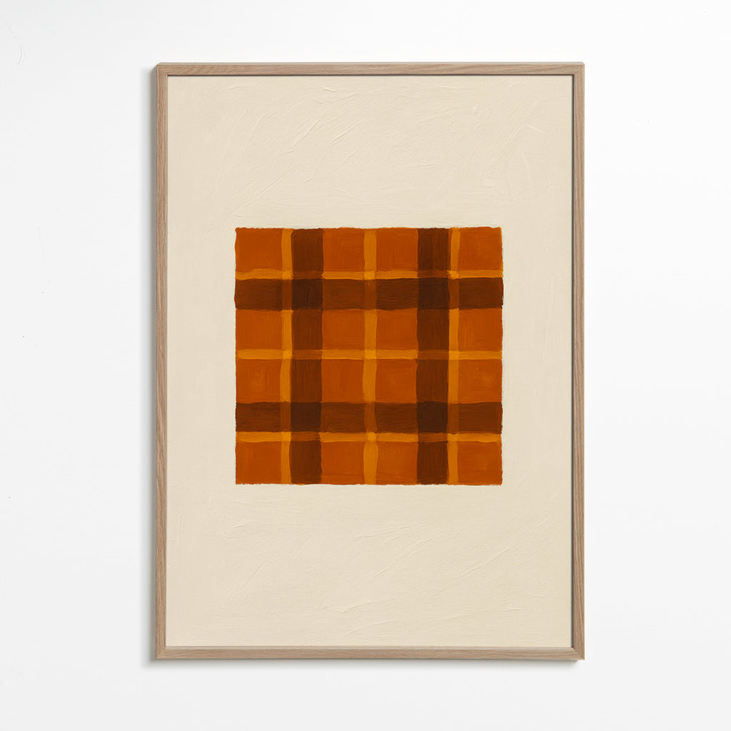 Cuadro geométrico ocre con panel central – Oak Frame