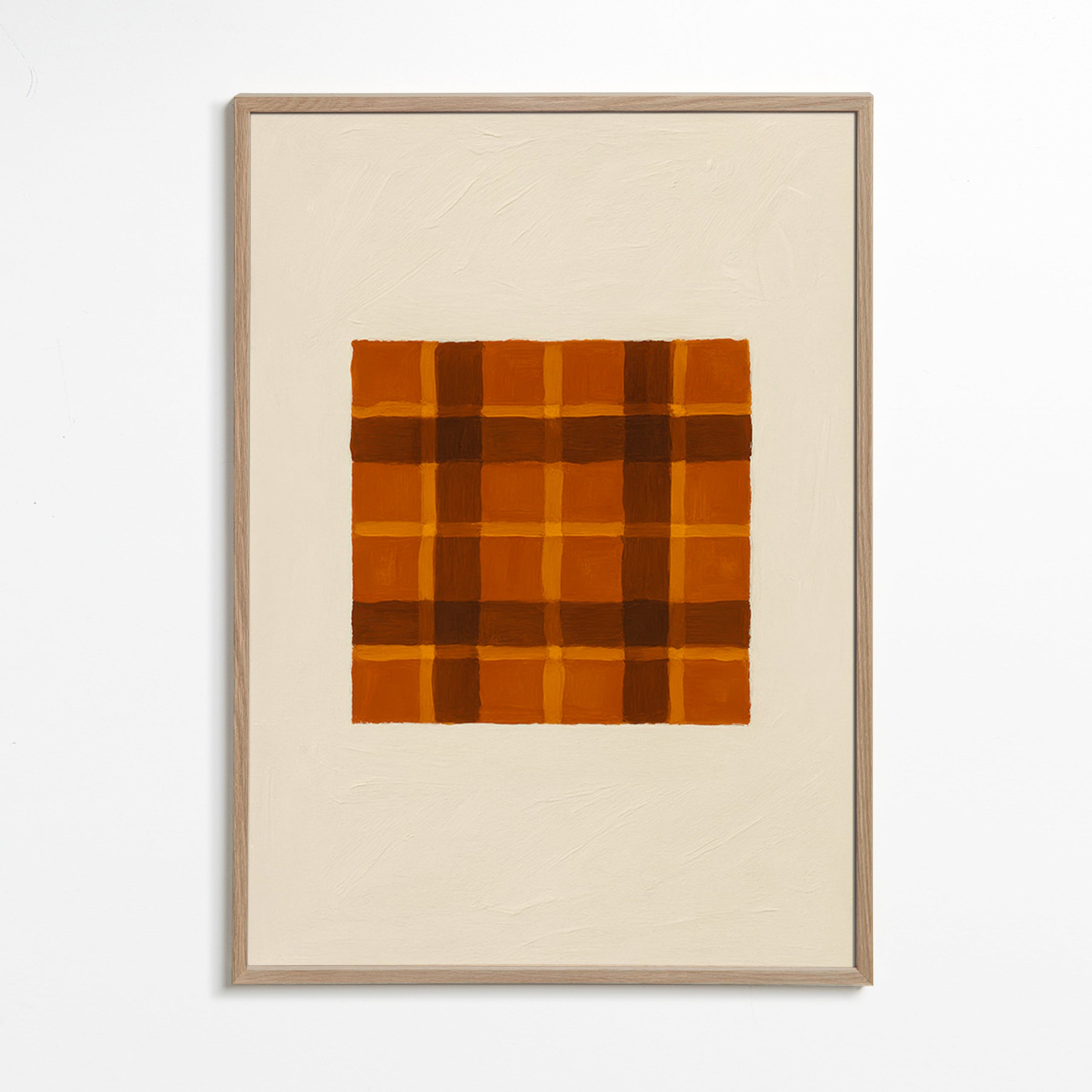 Cuadro geométrico ocre con panel central – Oak Frame