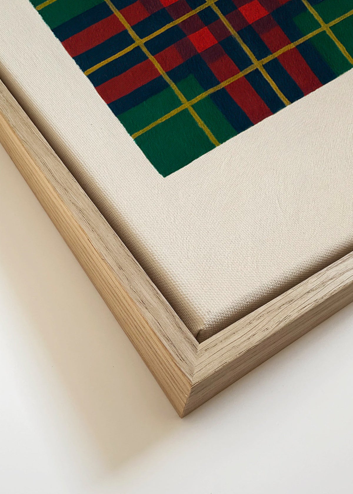 Cuadro geométrico con trama tartán pintada a mano – Canvas detail