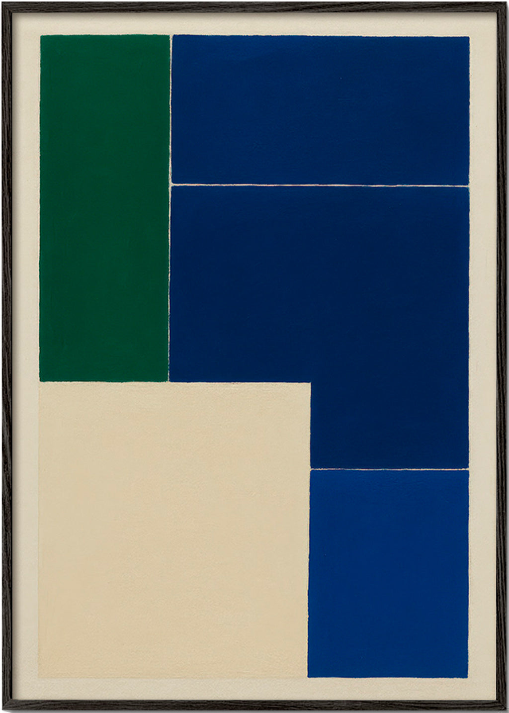 Cuadro geométrico con bloques azules y verdes – Black Frame