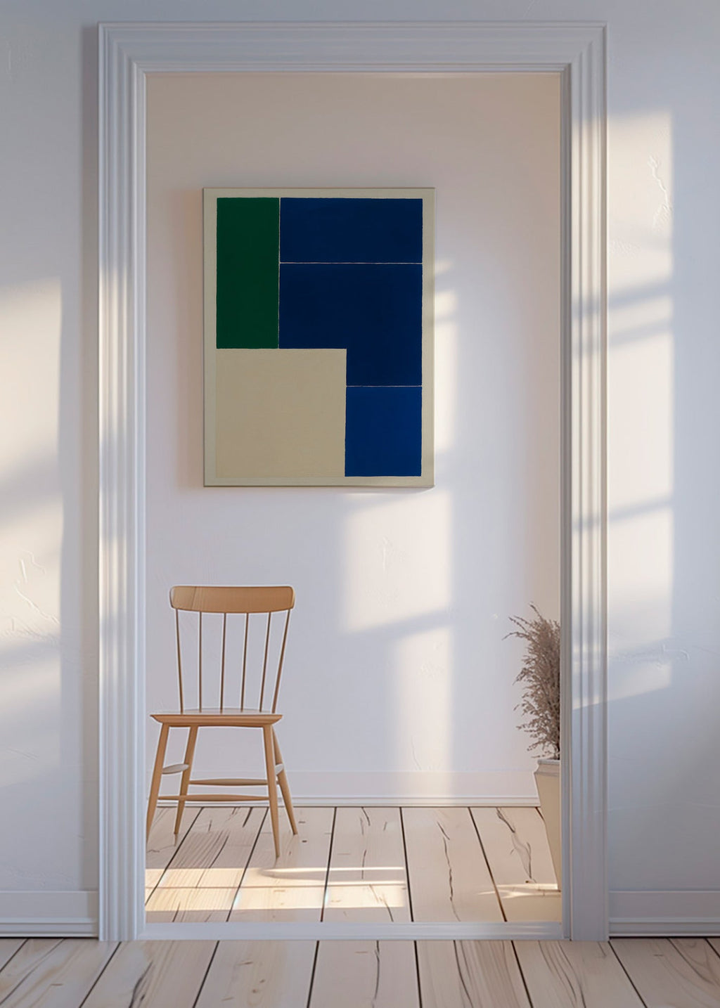 Cuadro geométrico con bloques azules y verdes – Canvas