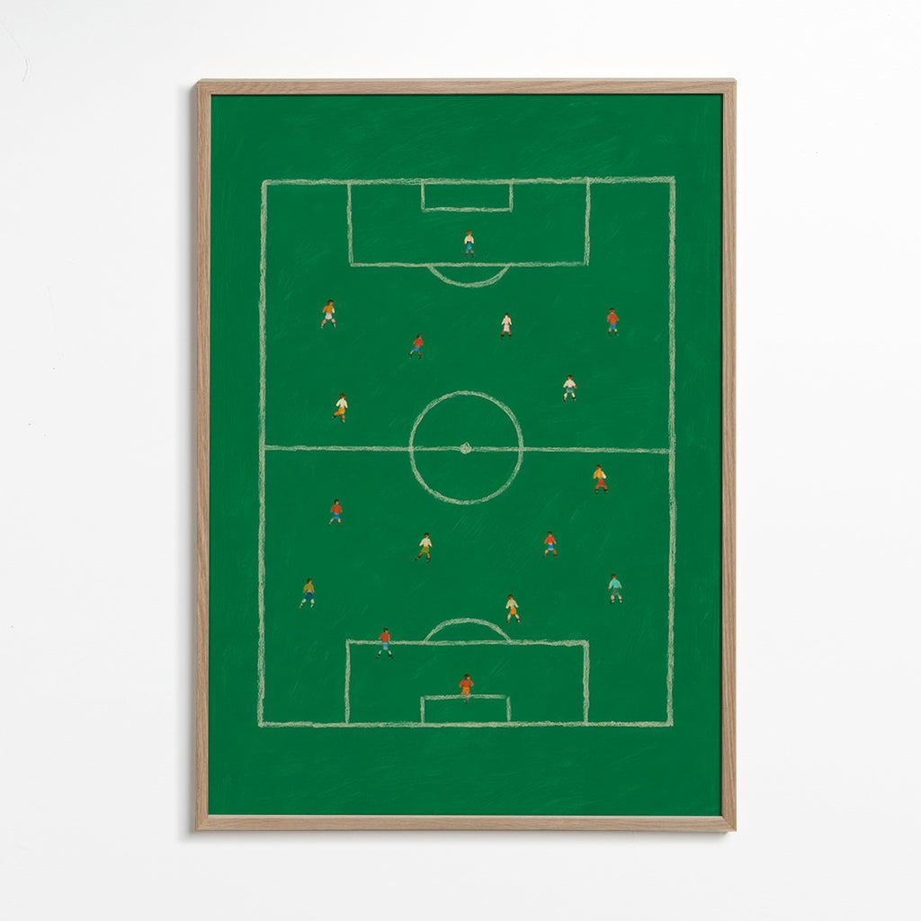 Cuadro deportivo: campo de fútbol ilustrado – Oak Frame