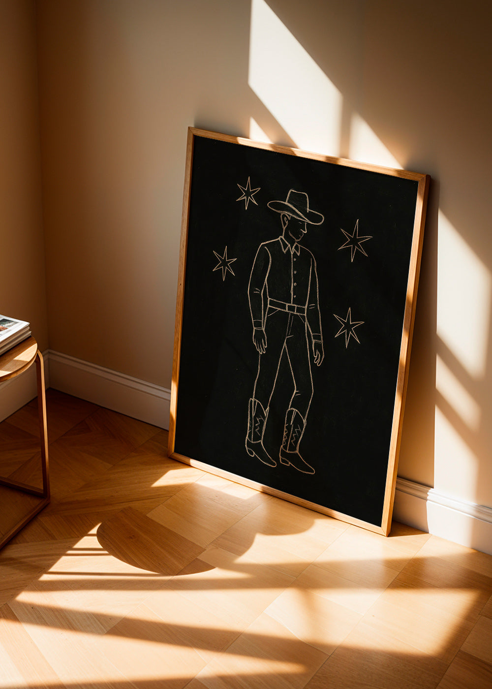 Ilustración vaquero en línea dorada – Product1