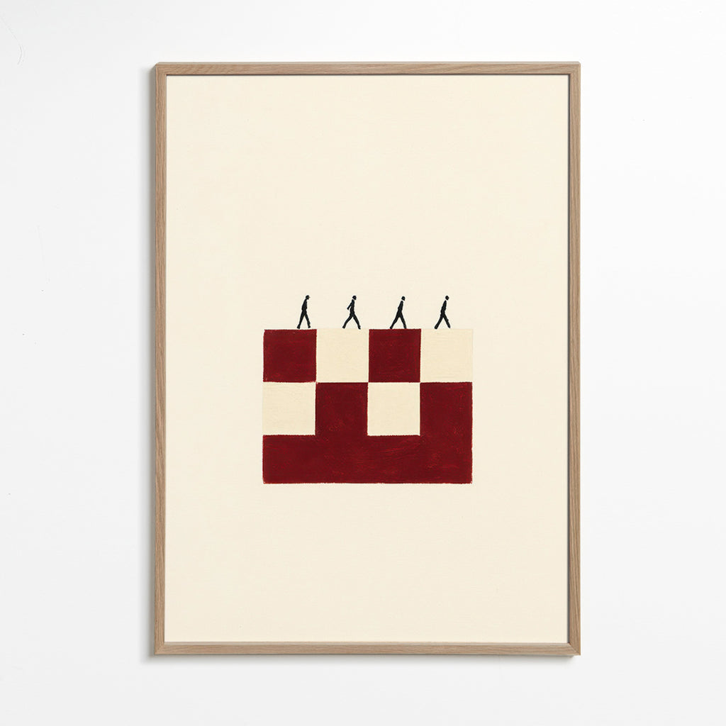Cuadro geométrico con figuras caminando – Oak Frame