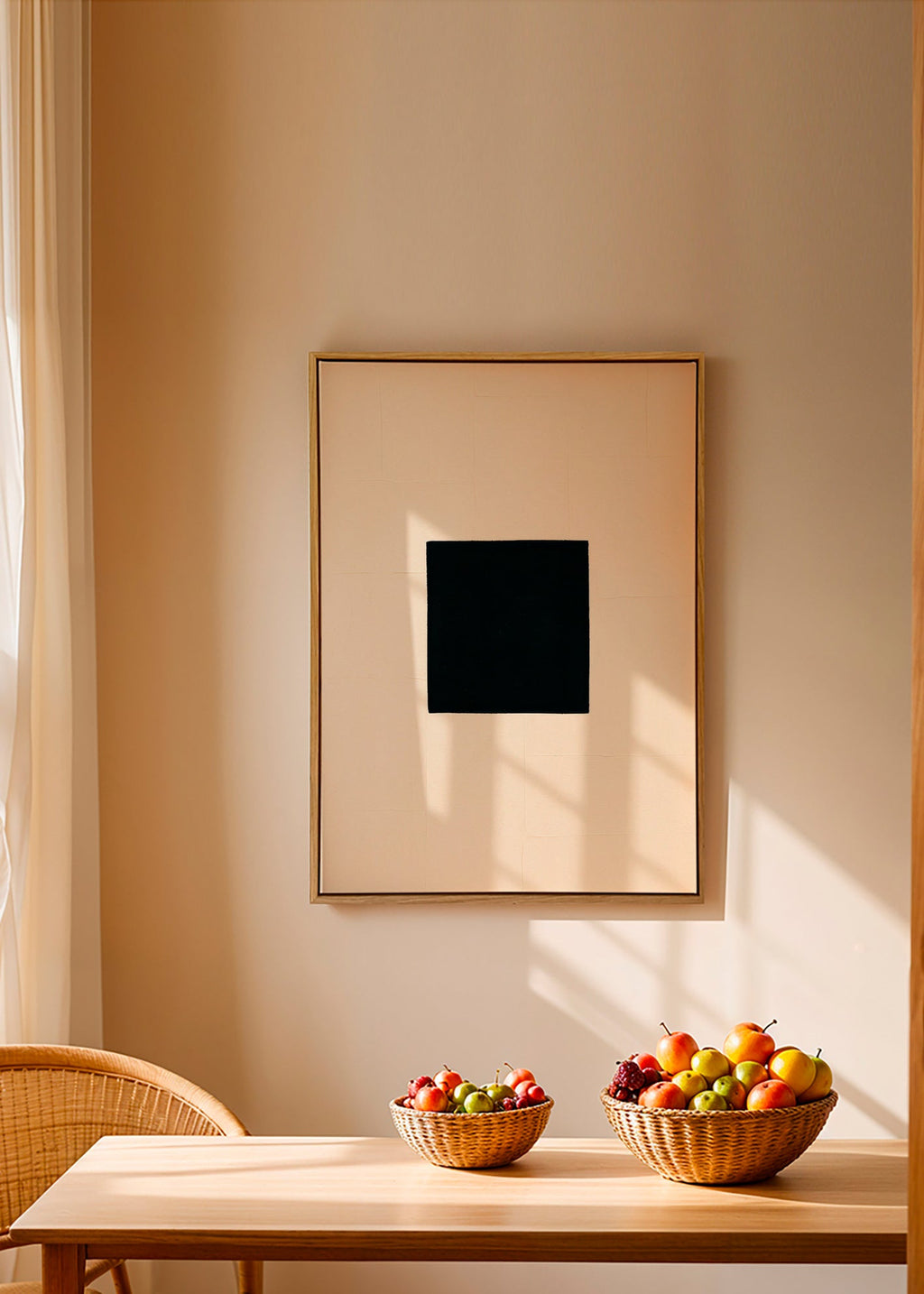 Cuadro abstracto: cuadrado negro sobre crema – Canvas1