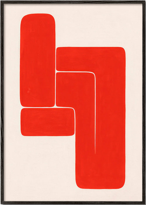 Cuadro geométrico con formas L rojas – Black Frame