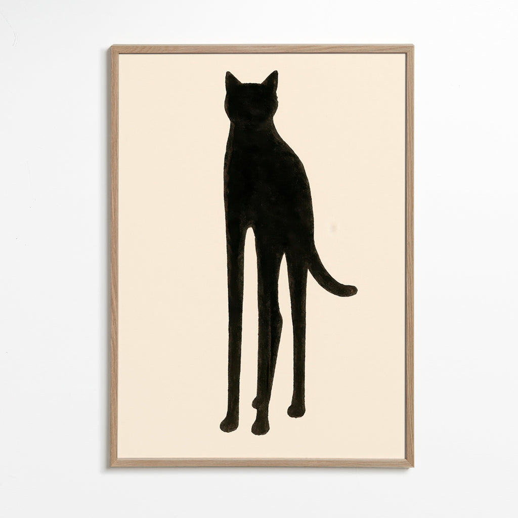 Cuadro de gato en silueta alargada – Oak Frame