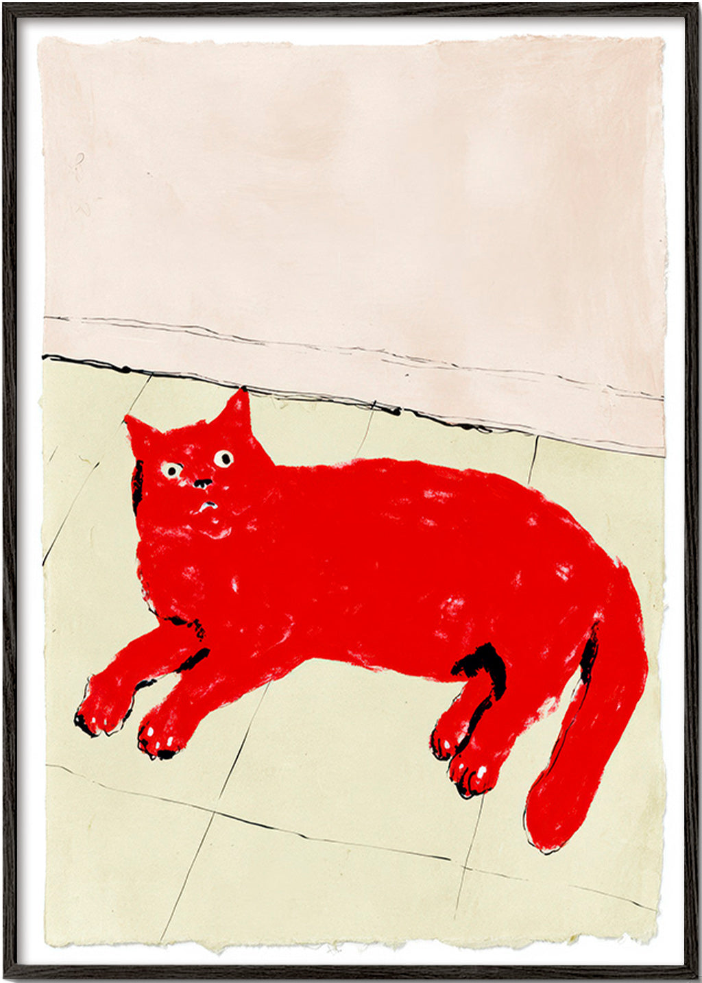 Cuadro gato rojo tumbado – Black Frame