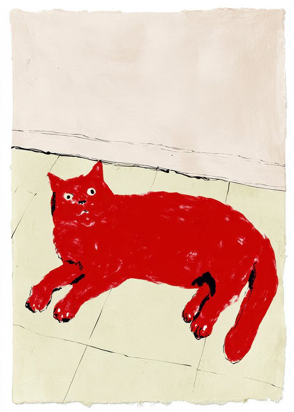 Cuadro gato rojo tumbado