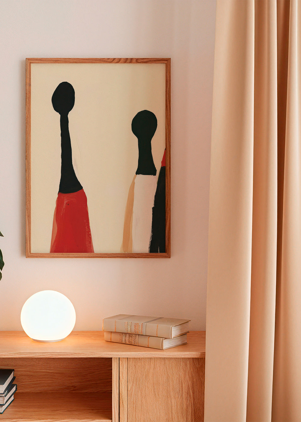 Cuadro abstracto de figuras alargadas en rojo y negro – Product3