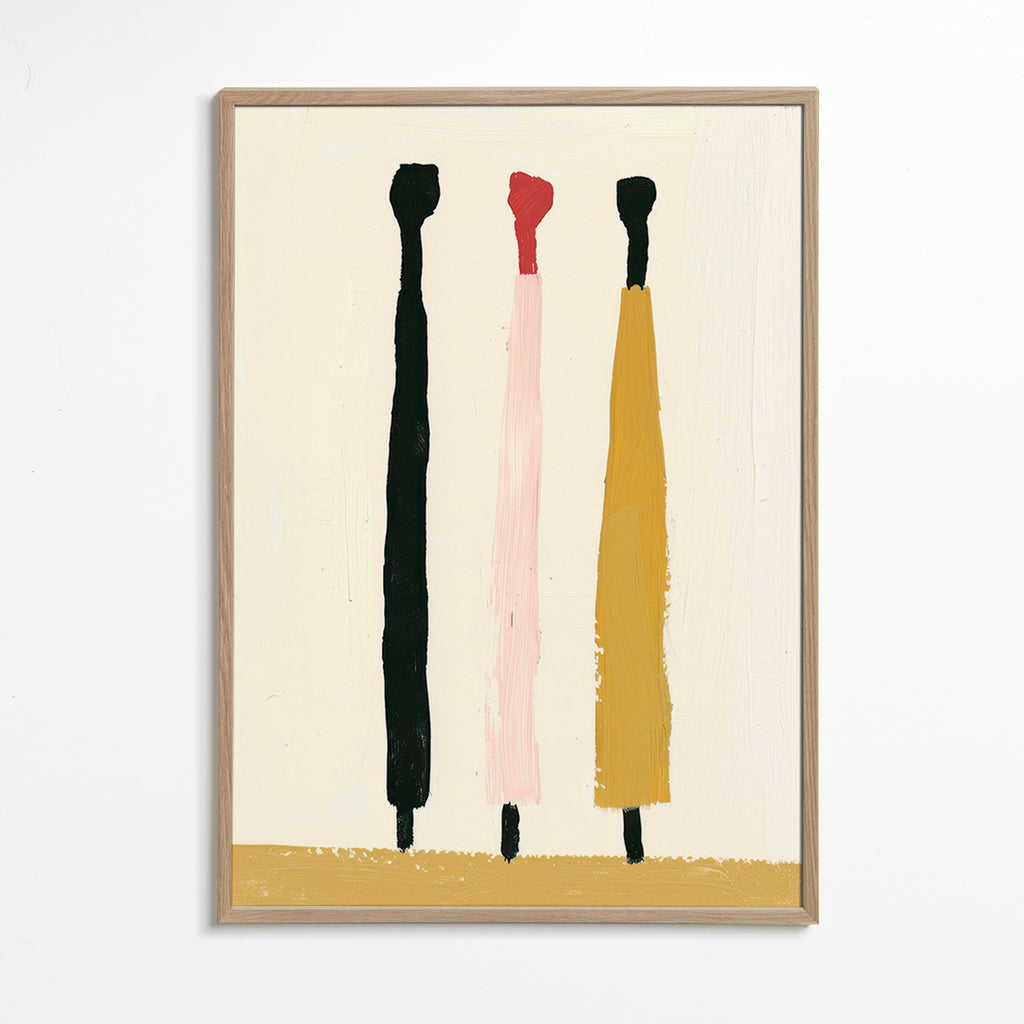 Cuadro abstracto de tres pinceladas verticales – Oak Frame