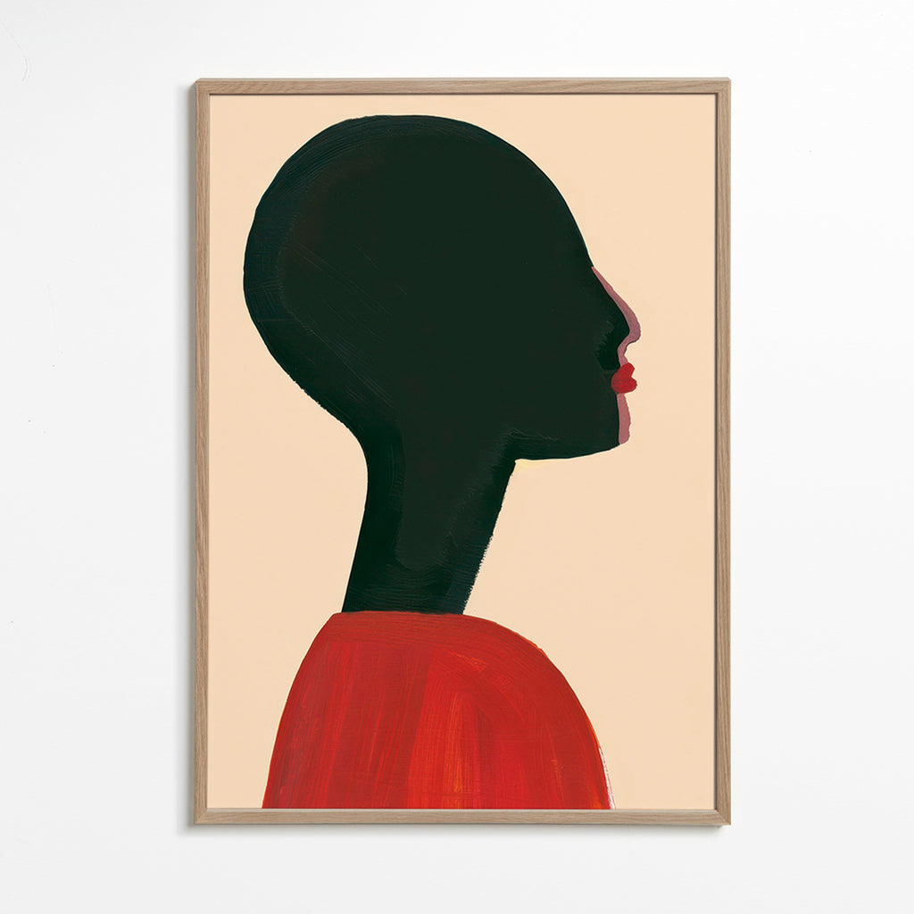 Ilustración: perfil estilizado en rojo – Oak Frame