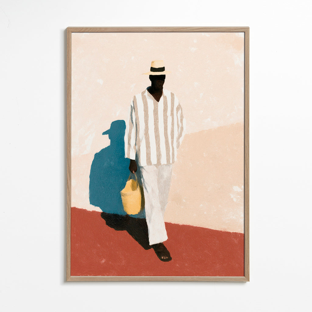 Cuadro minimalista con figura masculina y sombra alargada – Oak Frame