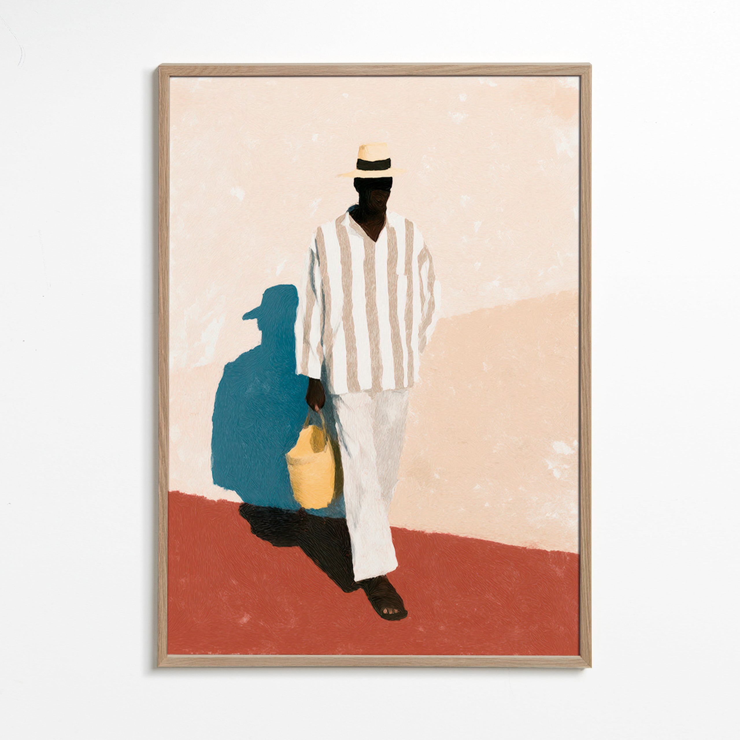 Cuadro minimalista con figura masculina y sombra alargada – Oak Frame