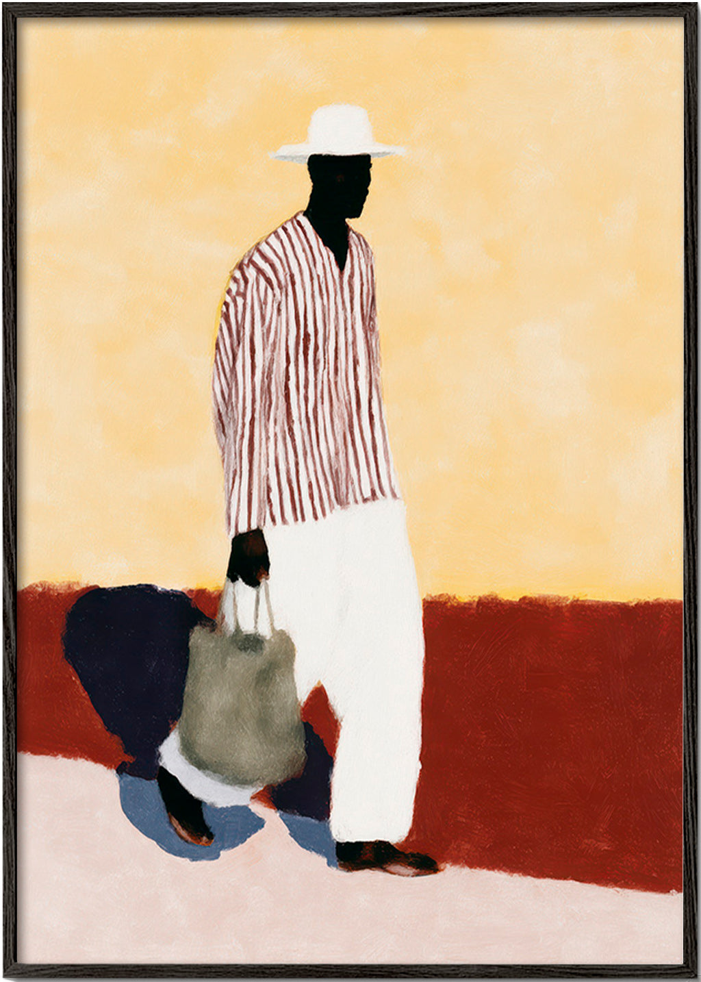 Ilustración de figura caminante con sombrero – Black Frame