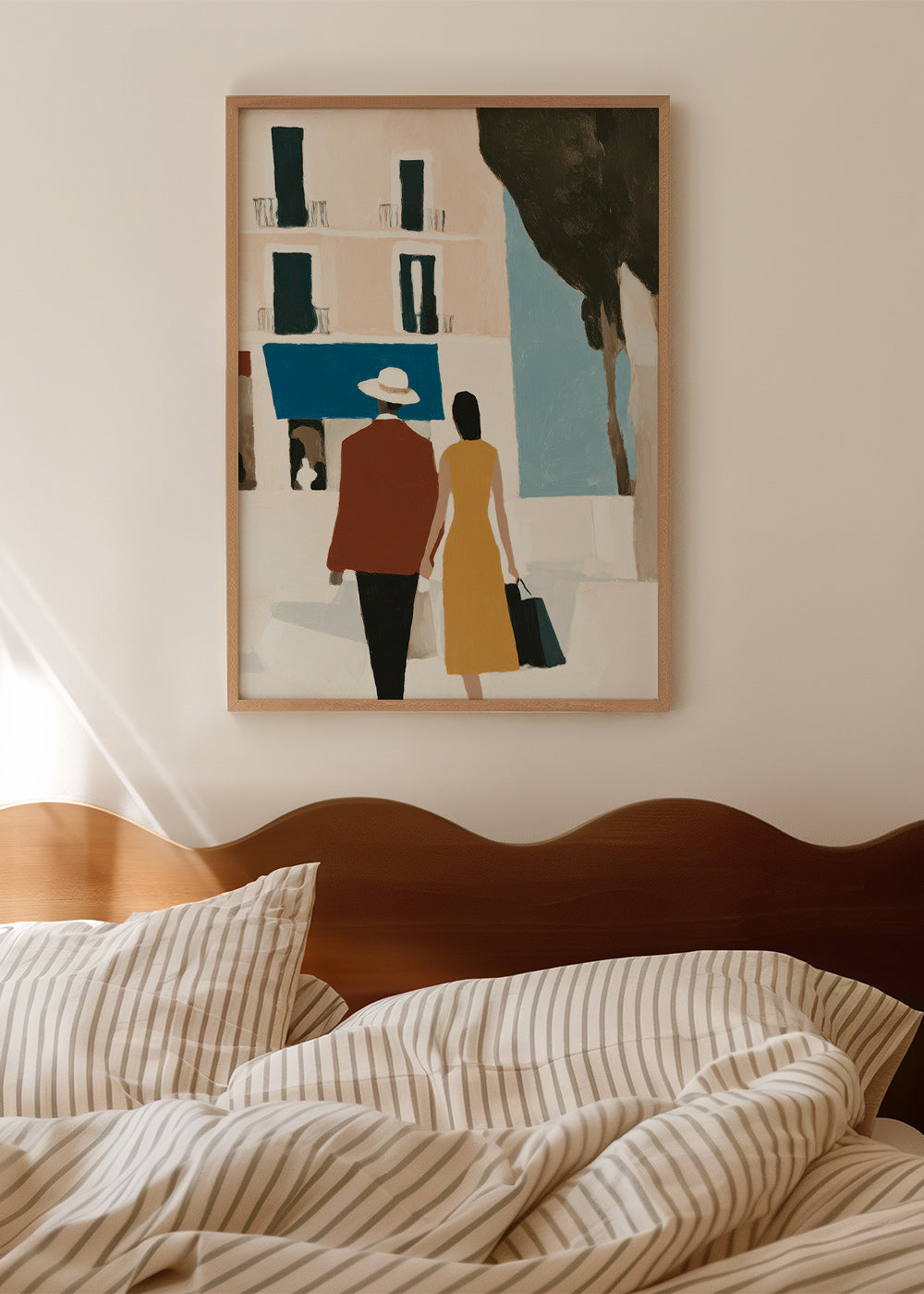 Ilustración de pareja sobre ciudad minimalista – Product1