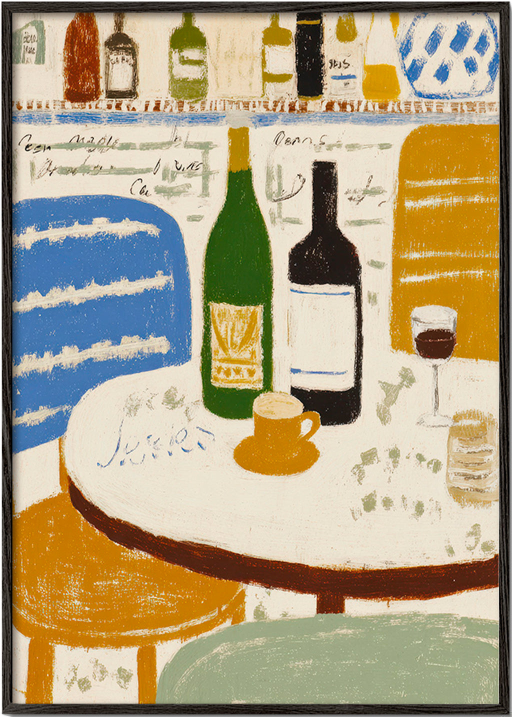 Cuadro de cocina con botellas y taza bistró – Black Frame