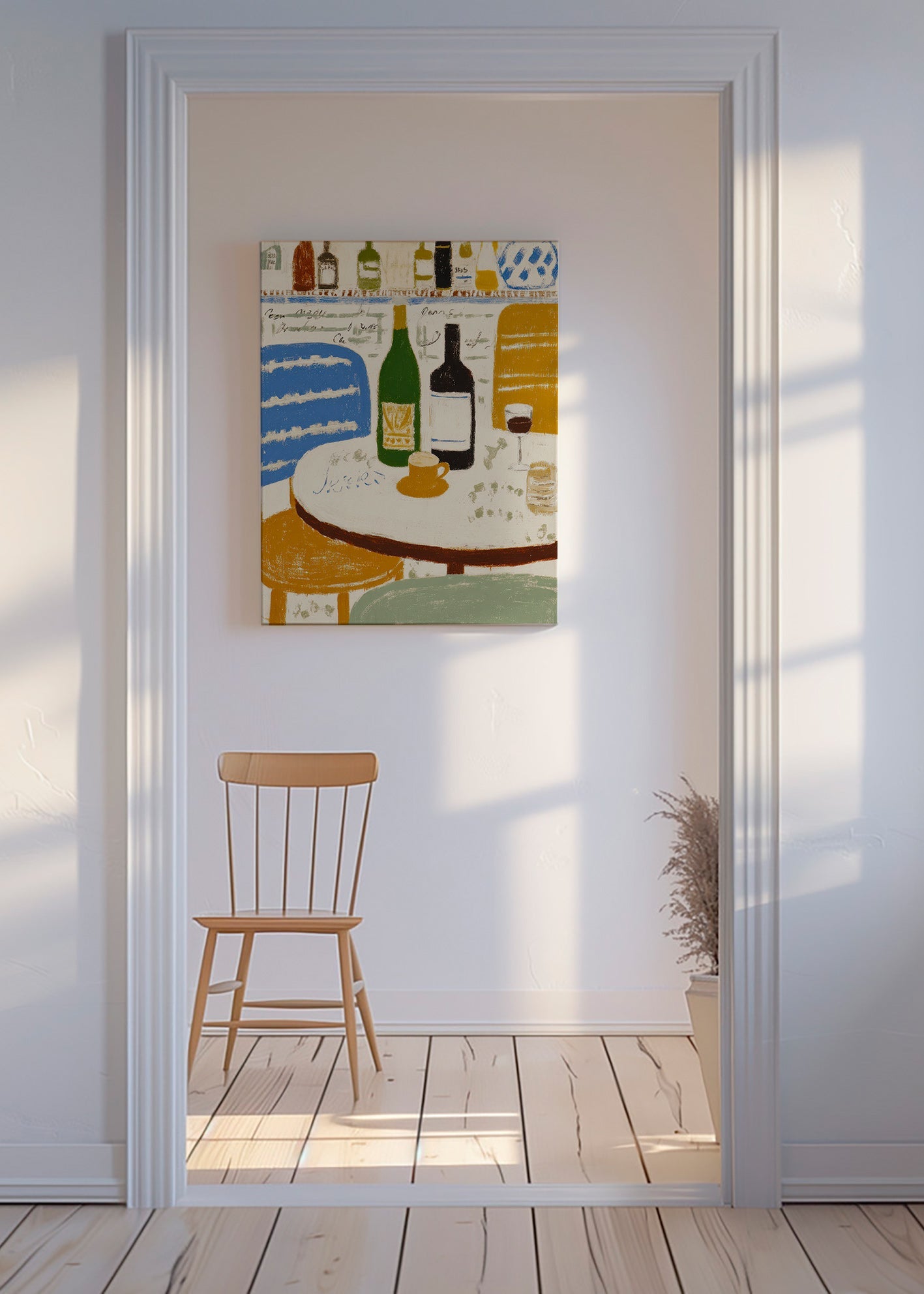 Cuadro de cocina con botellas y taza bistró – Canvas