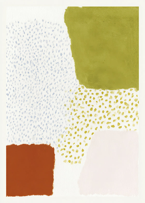 Lámina botánica con bloques oliva y terracota