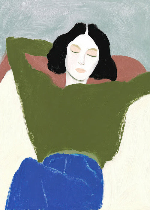 Ilustración reclinada con suéter verde