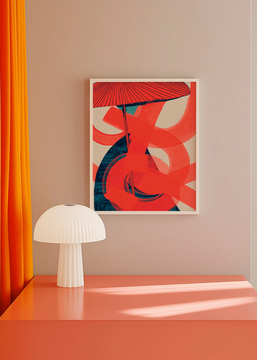 Cuadro abstracto con remolinos rojos y gesto vertical – Product1