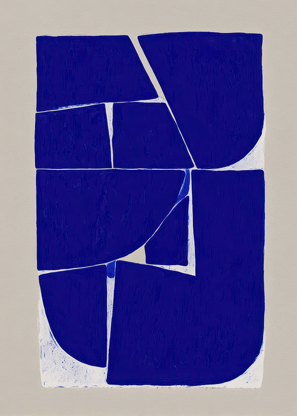 Cuadro abstracto con bloques azules orgánicos