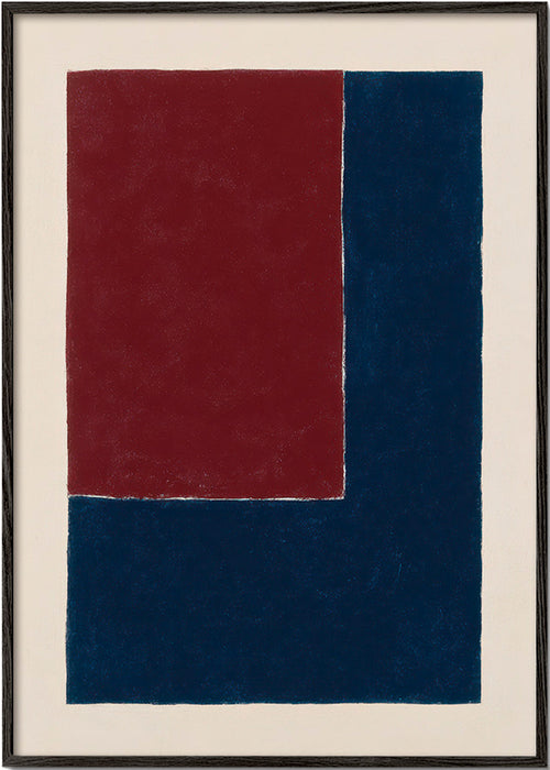 Cuadro geométrico con bloques burdeos y azul – Black Frame