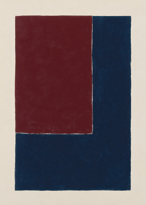 Cuadro geométrico con bloques burdeos y azul