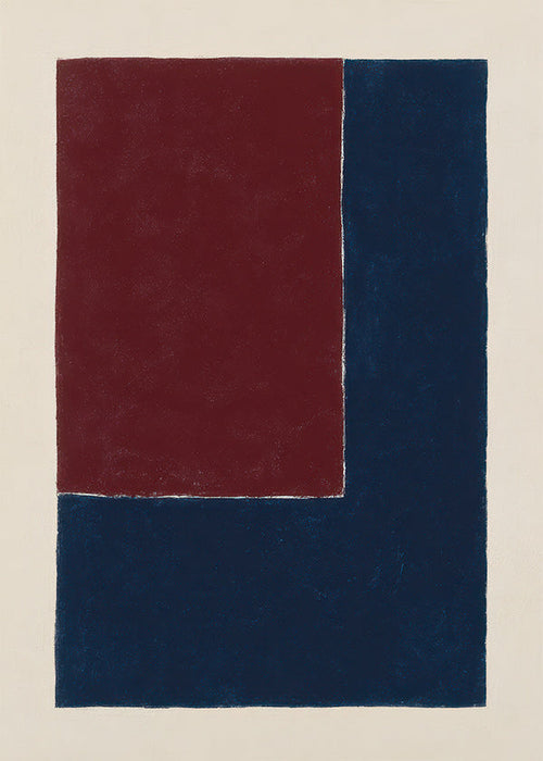 Cuadro geométrico con bloques burdeos y azul