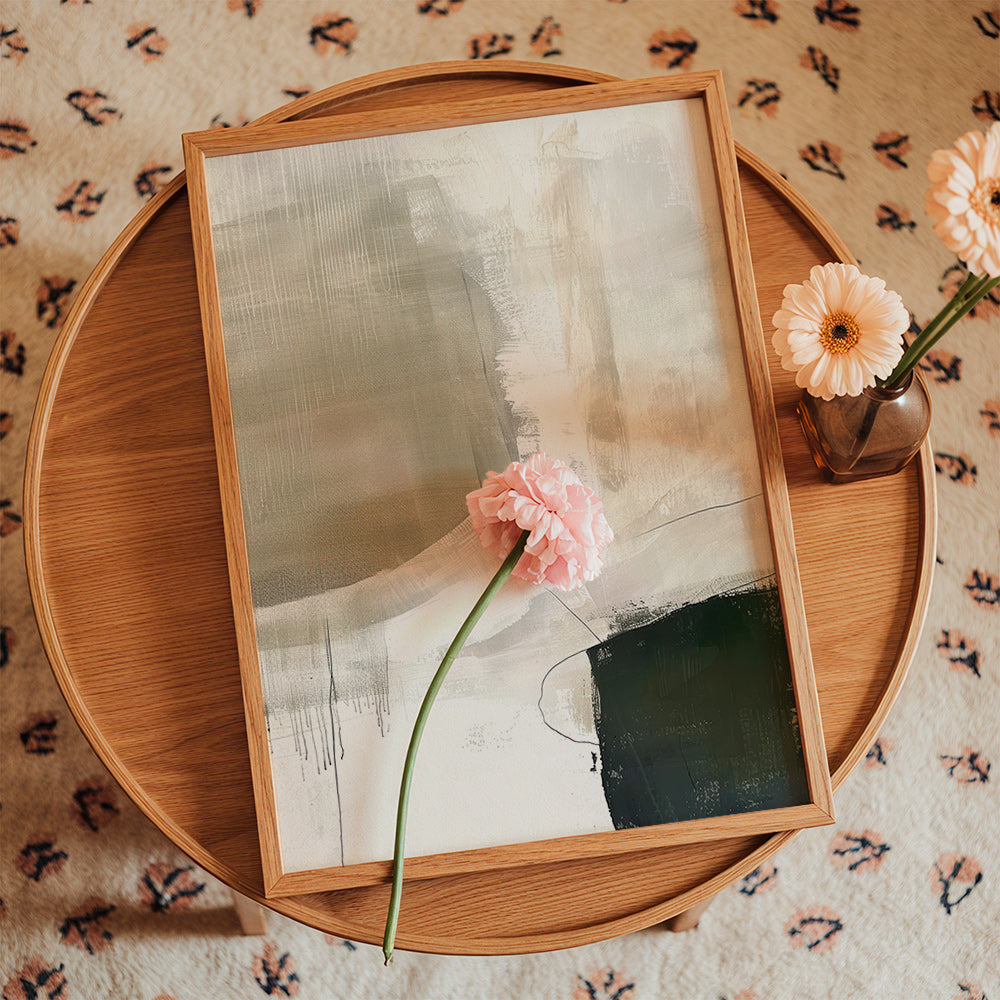 Cuadro abstracto en beige y trazos oscuros – Product1