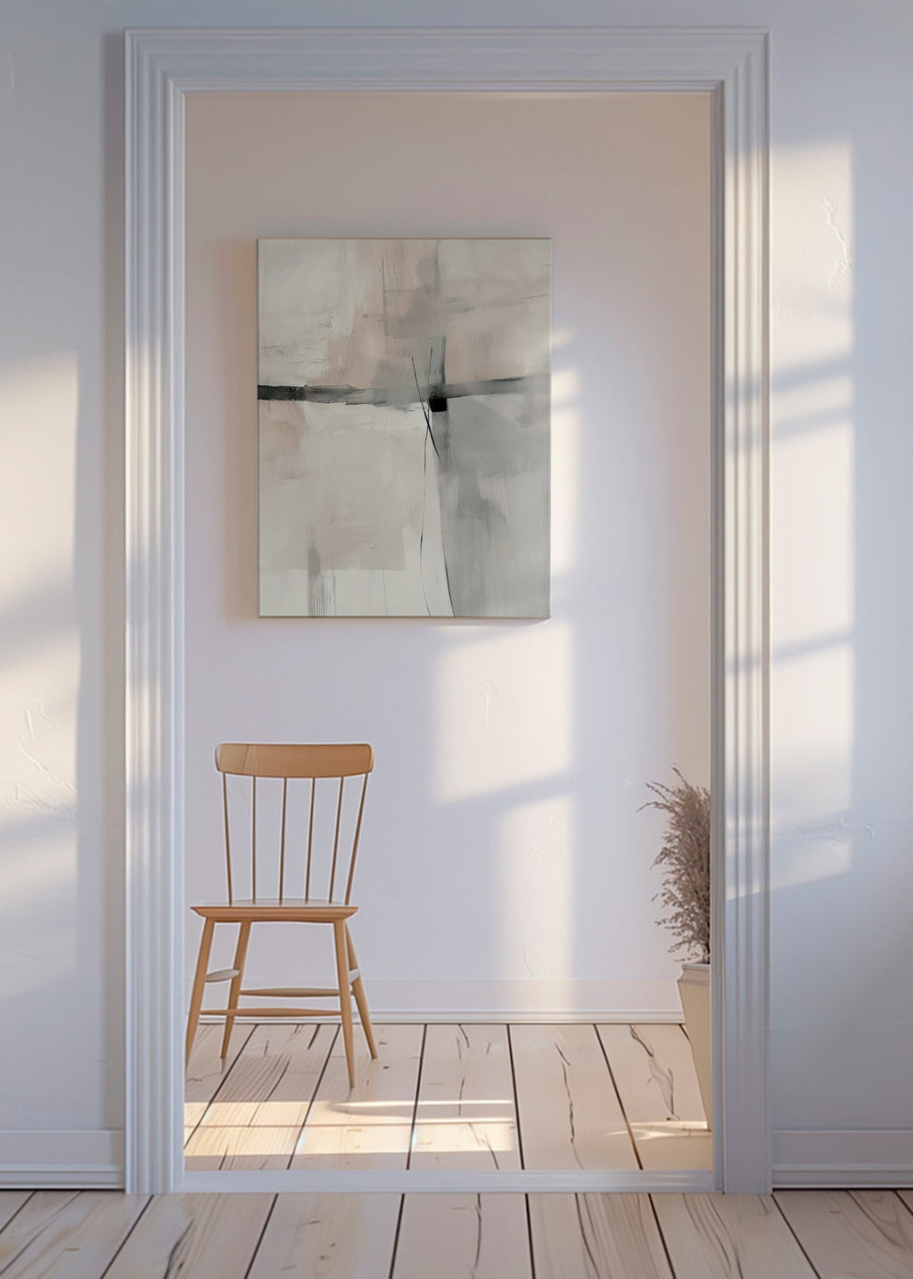 Cuadro abstracto con líneas y planos grises – Canvas