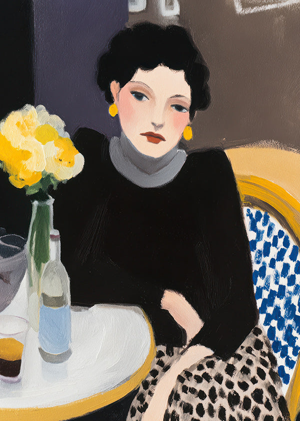 Cuadro de cocina con mujer en café