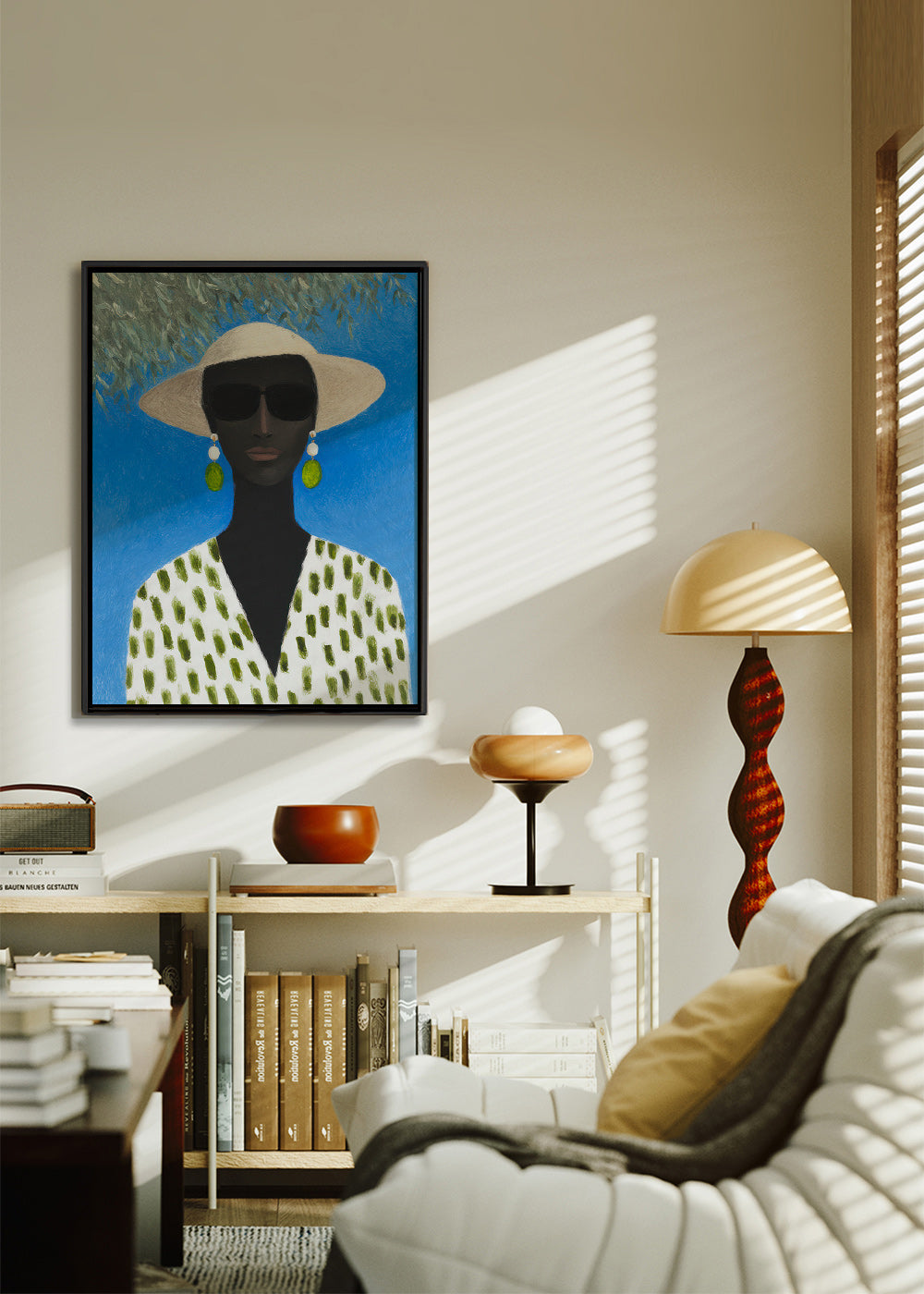 Ilustración femenina con sombrero y patrón verde – Canvas2