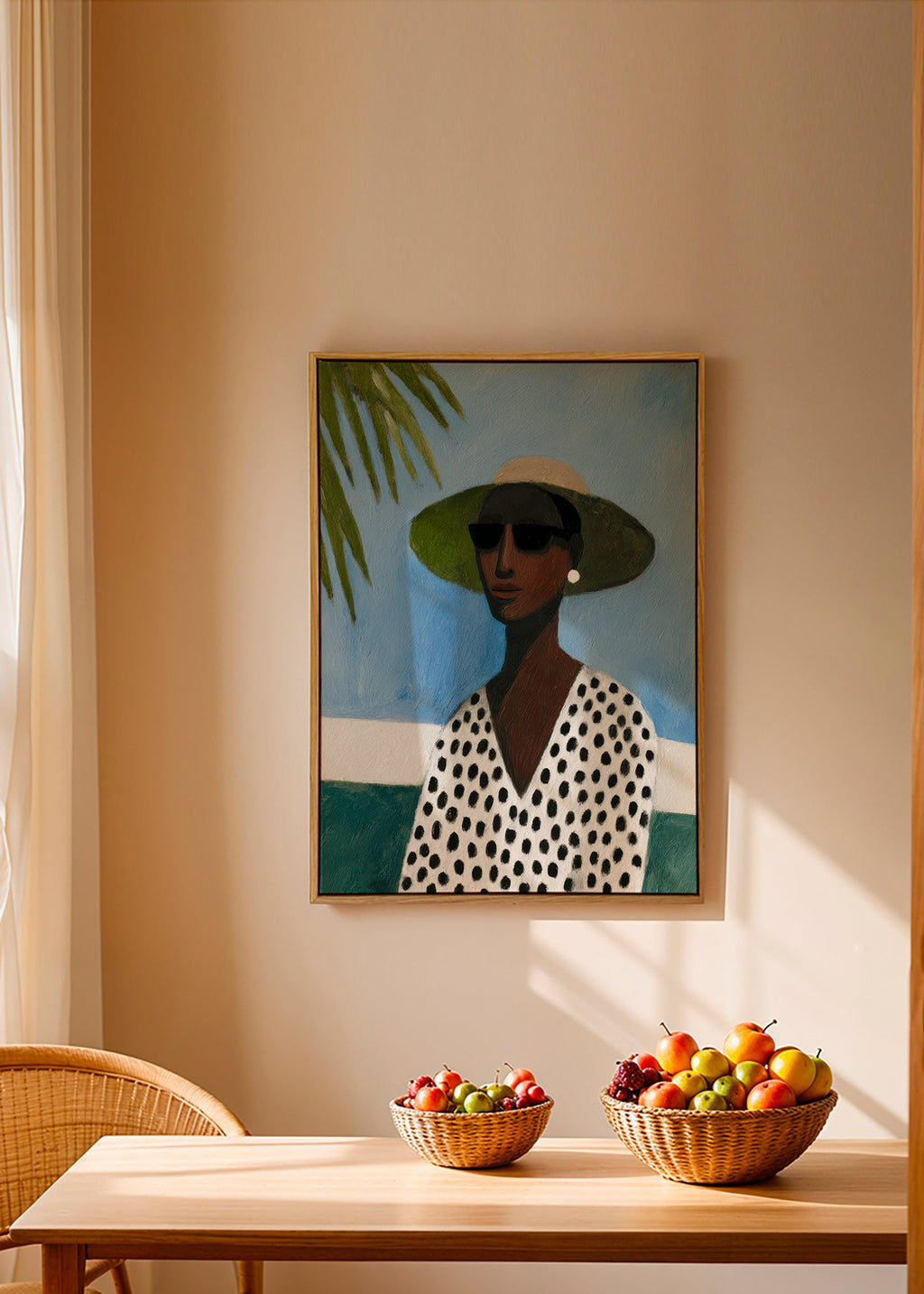 Lámina botánica con retrato y palmera – Canvas2