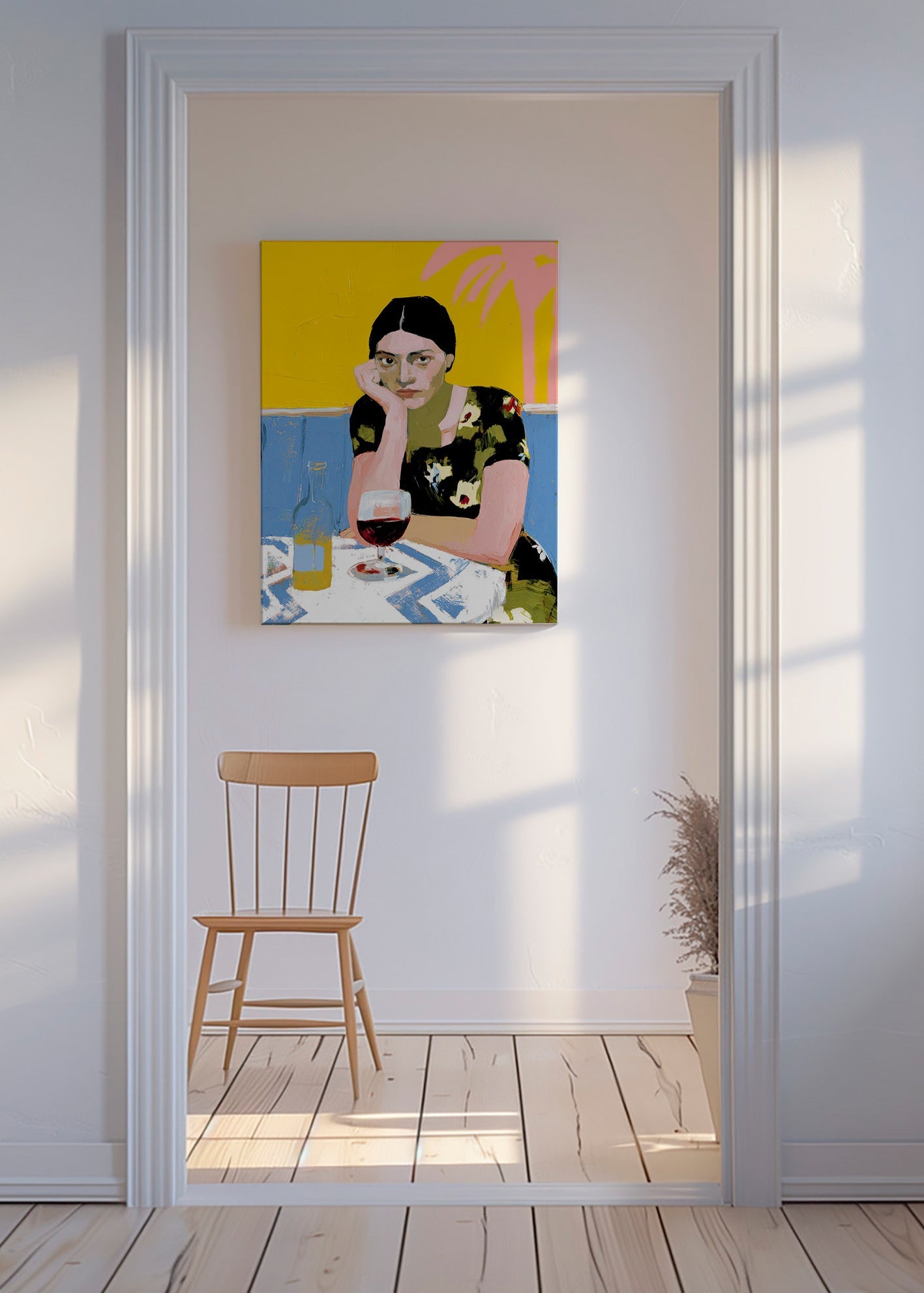 Cuadro de cocina: mujer con cóctel en mesa – Canvas