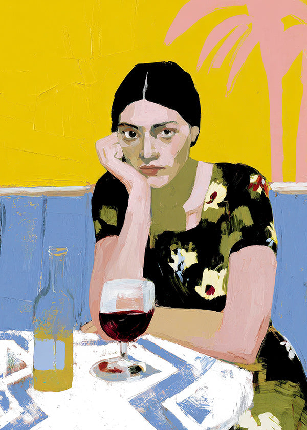 Cuadro de cocina: mujer con cóctel en mesa