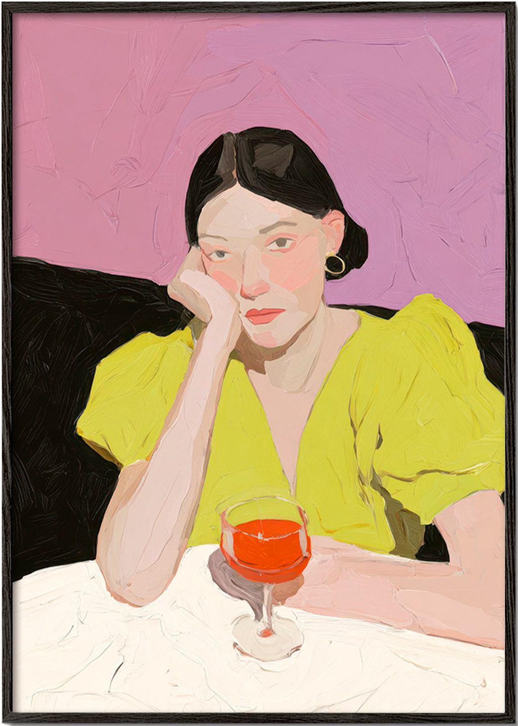 Ilustración de retrato femenino con copa – Black Frame