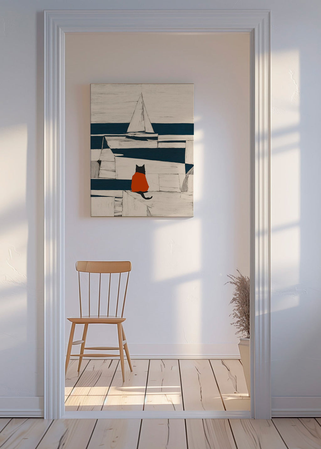 Cuadro gato en el puerto minimalista – Canvas