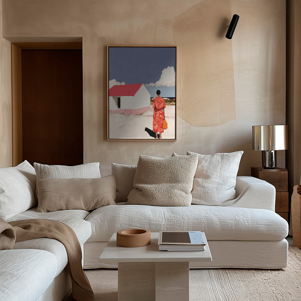 Cuadro de paisaje con figura y casita roja – Canvas1