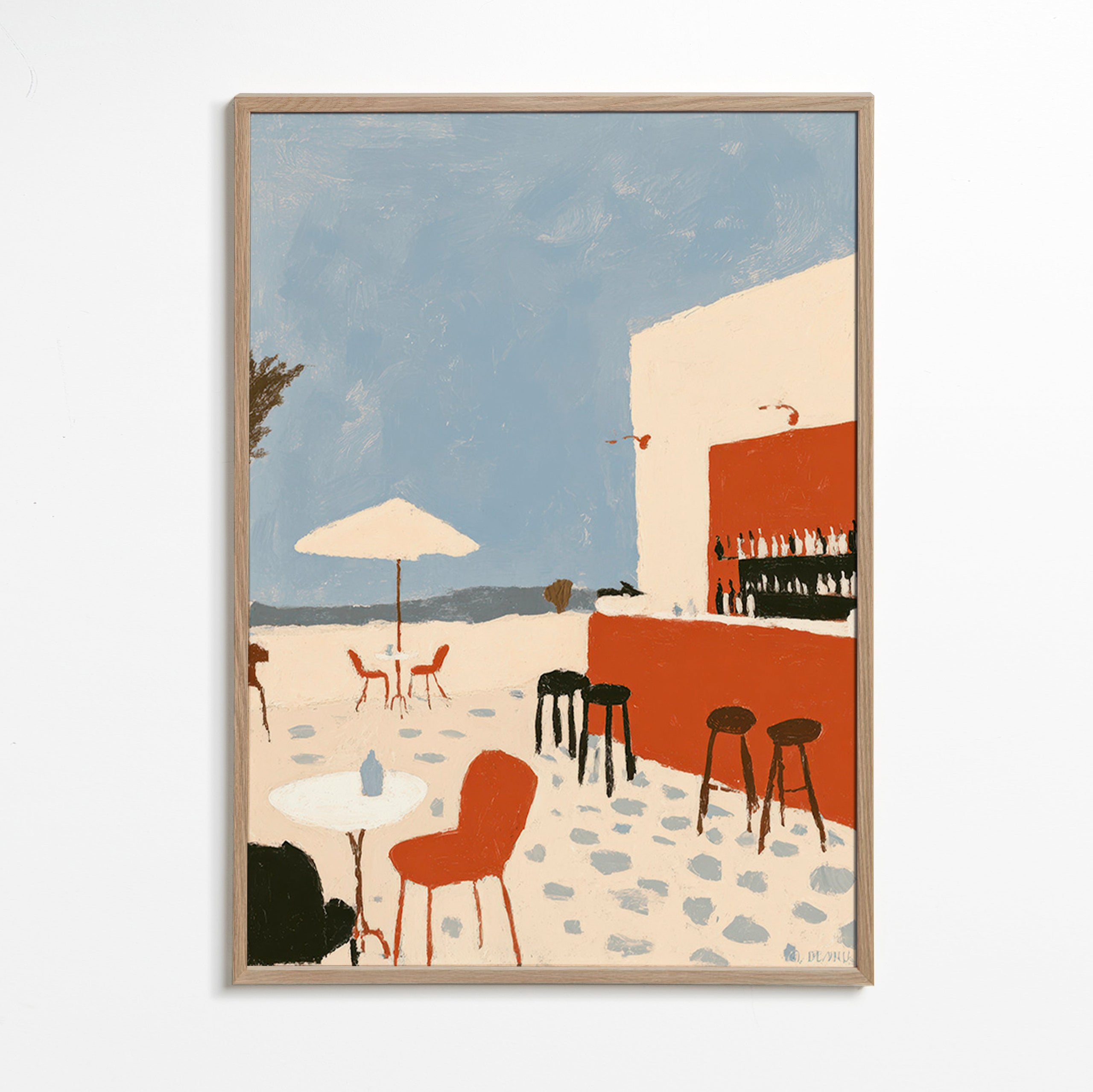 Cuadro de paisaje: terraza costera minimalista – Oak Frame