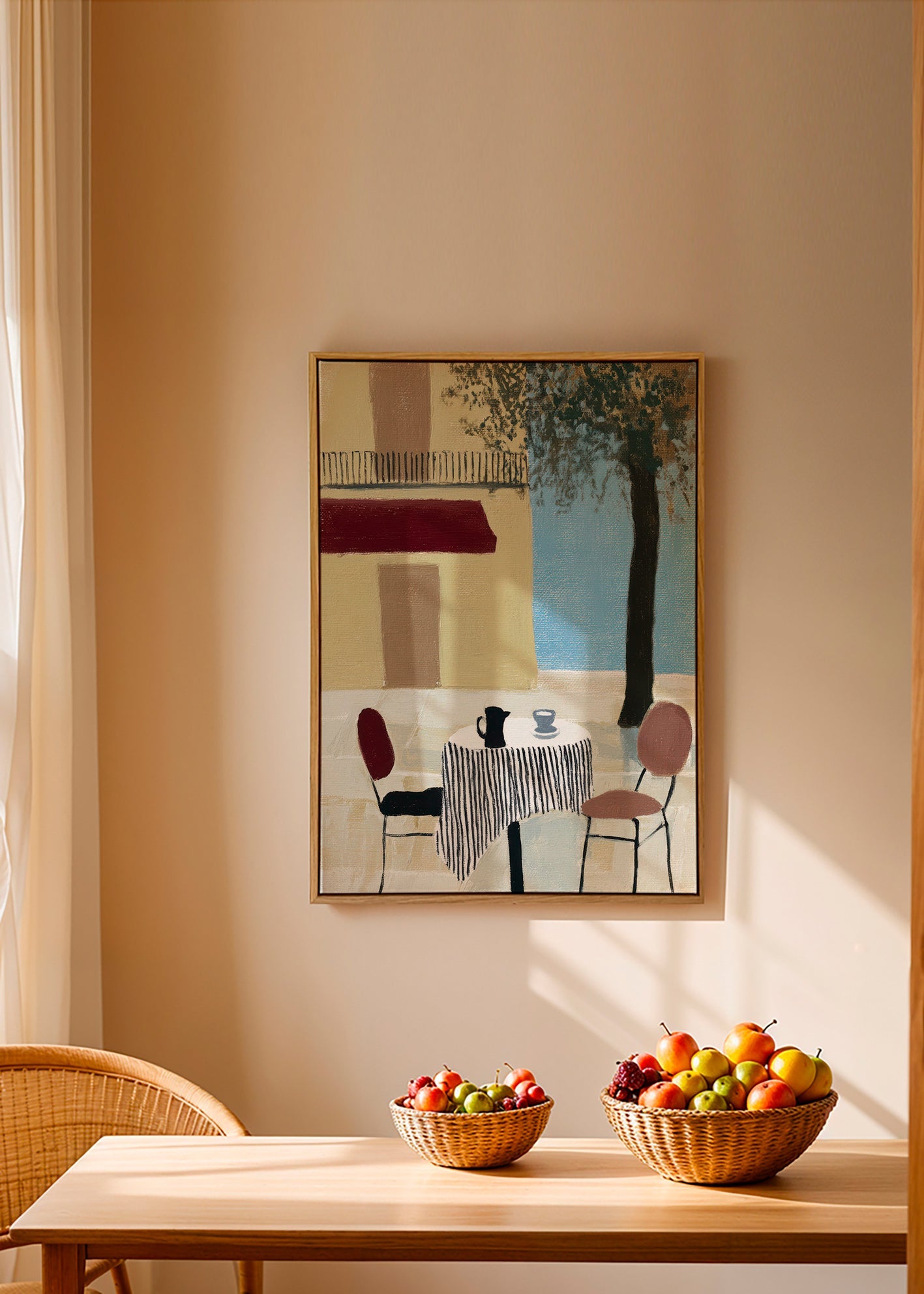 Cuadro de cocina con terraza y mesa bajo toldo – Canvas2