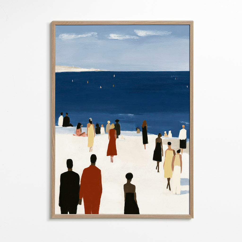 Cuadro de paisaje costero con figuras elegantes – Oak Frame
