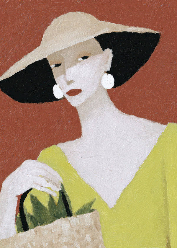 Ilustración: mujer con sombrero y cesta