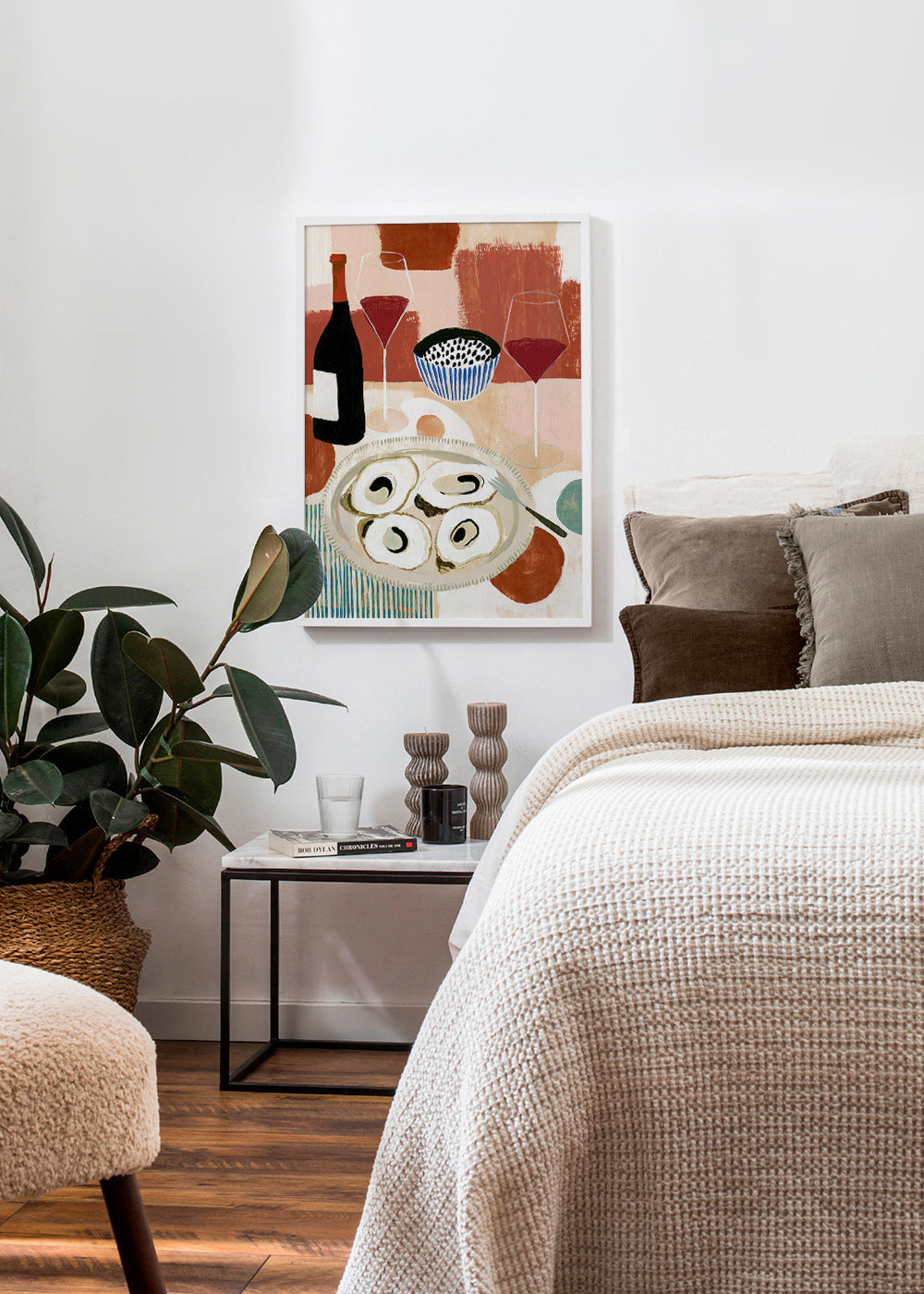 Kitchen art: oyster still life with wine