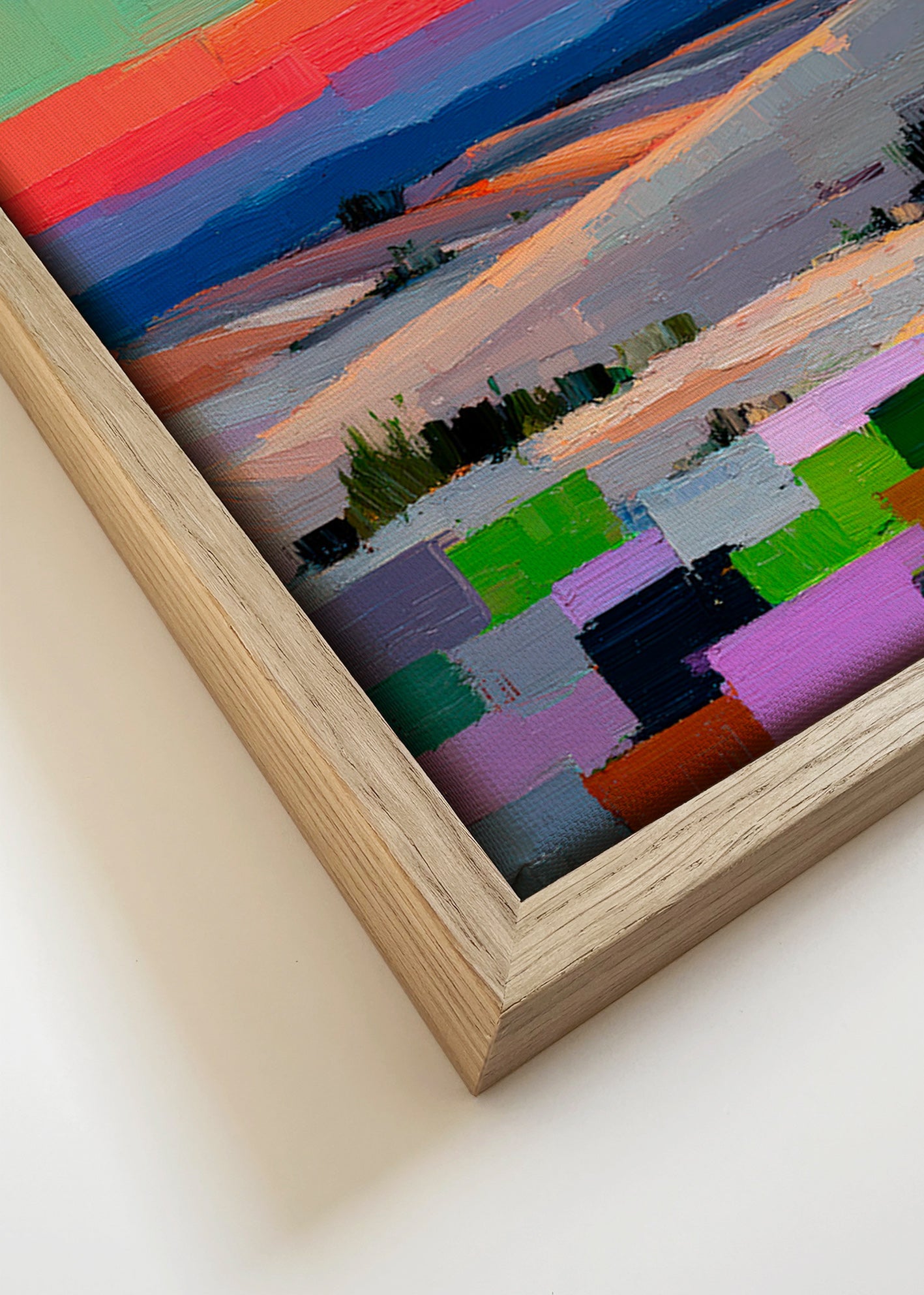 Colorfield landscape art with moon