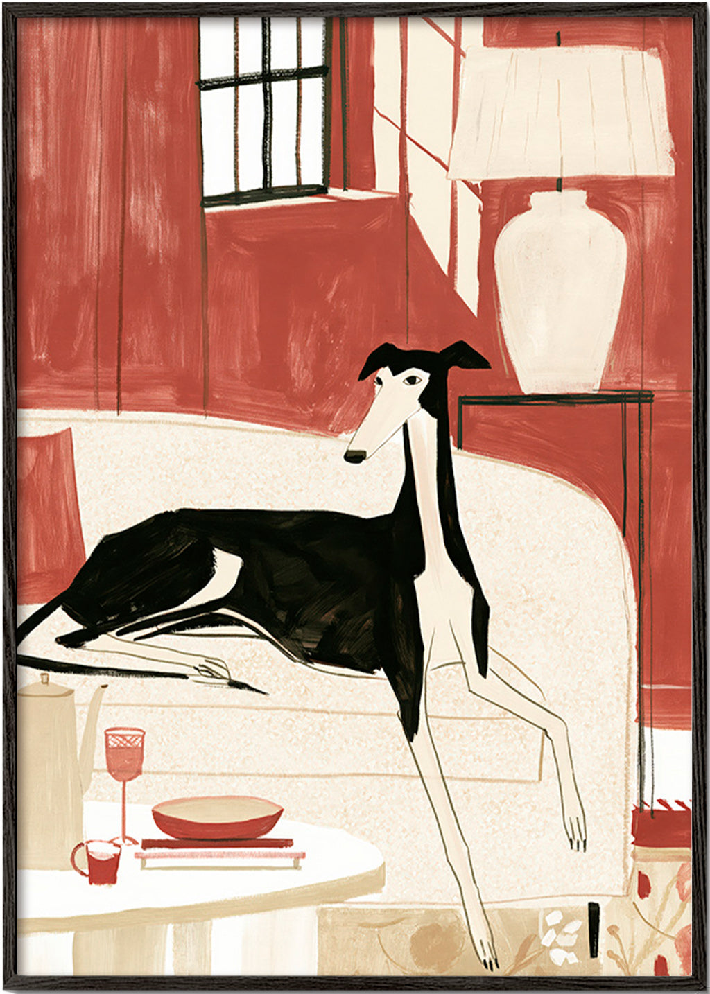 Whippet illustration on sofa