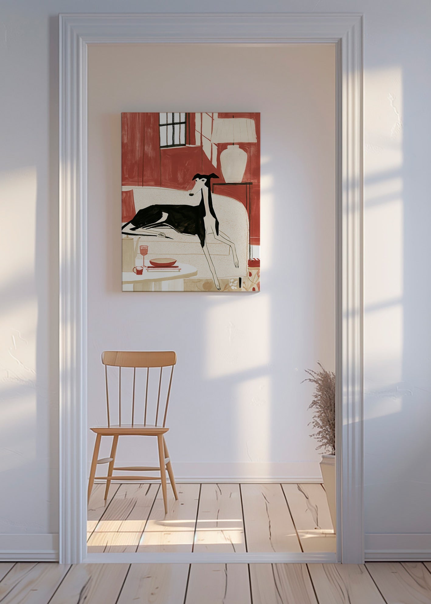 Whippet illustration on sofa
