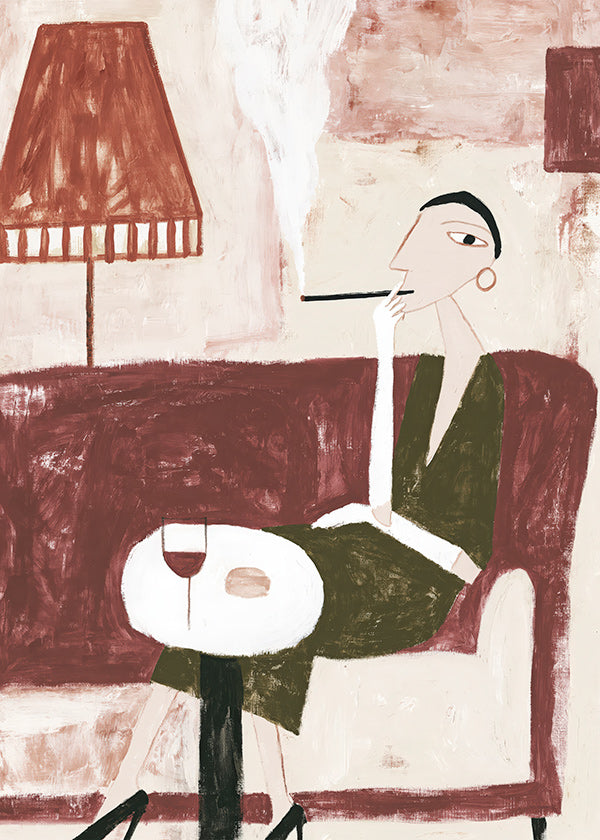Kitchen art: seated figure with wine